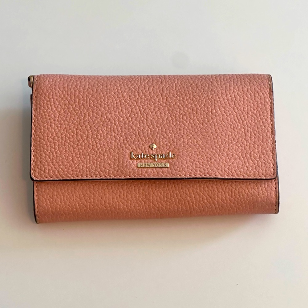 Kate Spade Pebble Leather Wallet in Rose